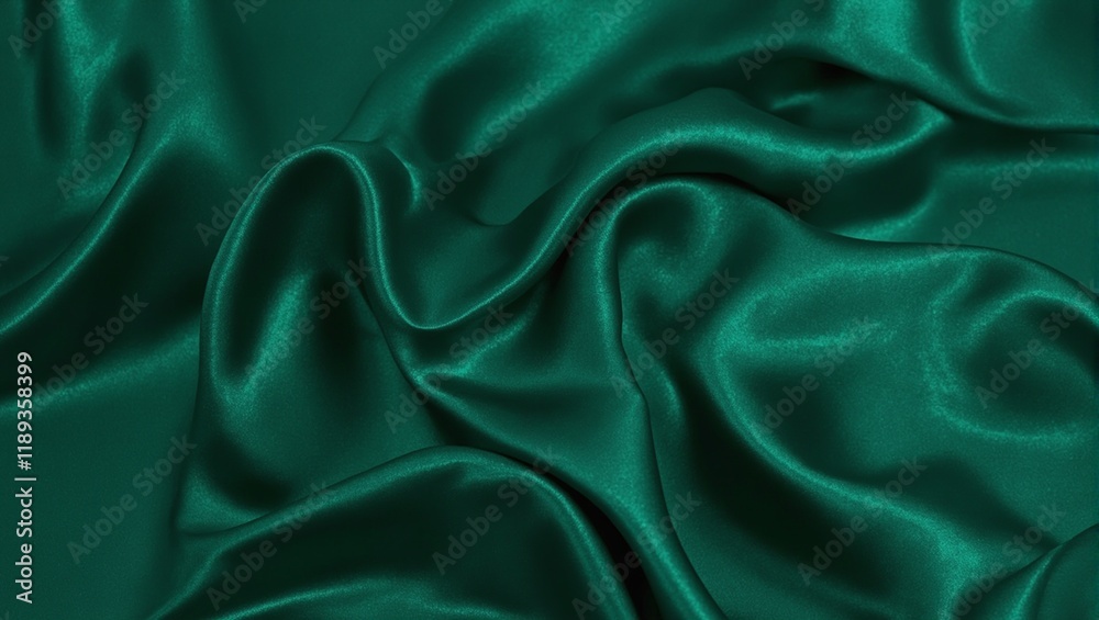 Fototapeta premium Elegant emerald green silk fabric with dramatic folds and ripples shimmering softly with a gentle glow