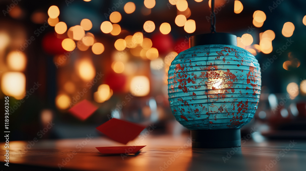 Obraz premium Celebration of Chinese New Year with Lanterns and Red Envelopes Creating a Festive Atmosphere