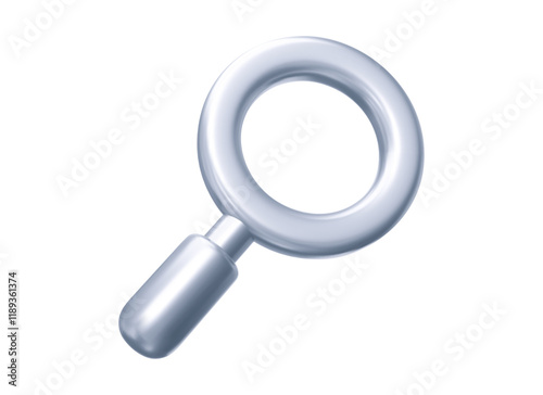 3d silver magnifying glass icon.  Stock vector illustration on isolated background.