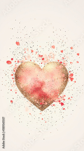 Glittering heart with champagne gold and coral hues on soft beige background