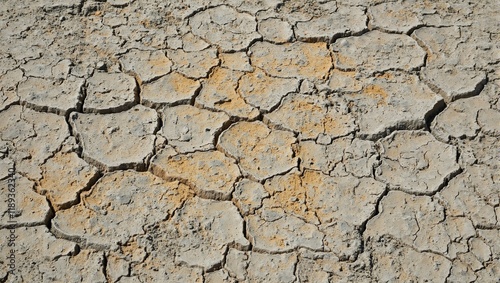 Abstract mosaic pattern of cracked mud in earth tones with sand accents photo