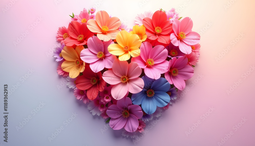Obraz premium Vector image of a heart made of flowers