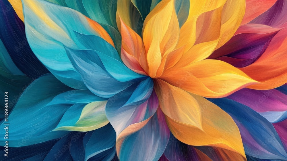 abstract floral painting with blue, orange, yellow, and purple abstract floral painting with blue, orange, yellow, and purple