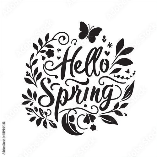 Hello spring text as logotype icon, postcard, card, invitation, and banner template. Special spring sale typography vector illustration.