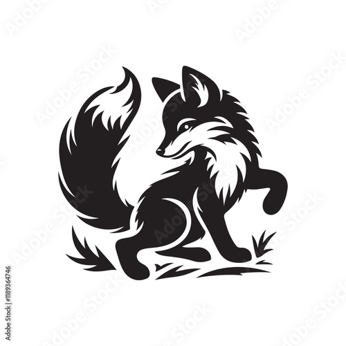 Fox pup playing with its tail silhouette