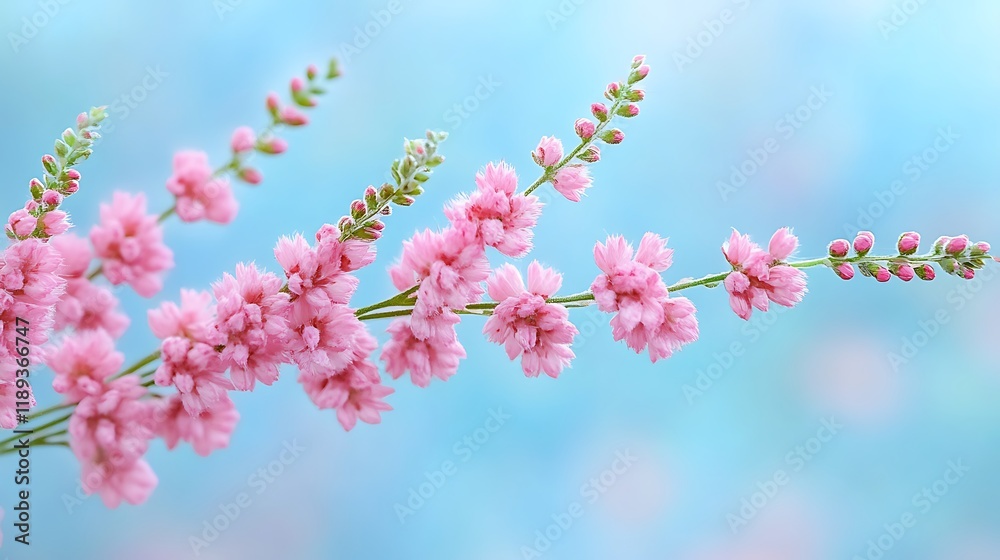 Delicate Pink Flowers Branch Against Blue Sky Delicate Pink Flowers Branch Against Blue Sky