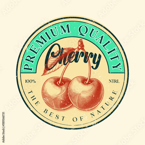 Cherry fruit print. Nature fruit club print design. Vector for silkscreen, dtg, dtf, t-shirts, signs, banners, Subimation Jobs or for any application. vintage graphics print art
