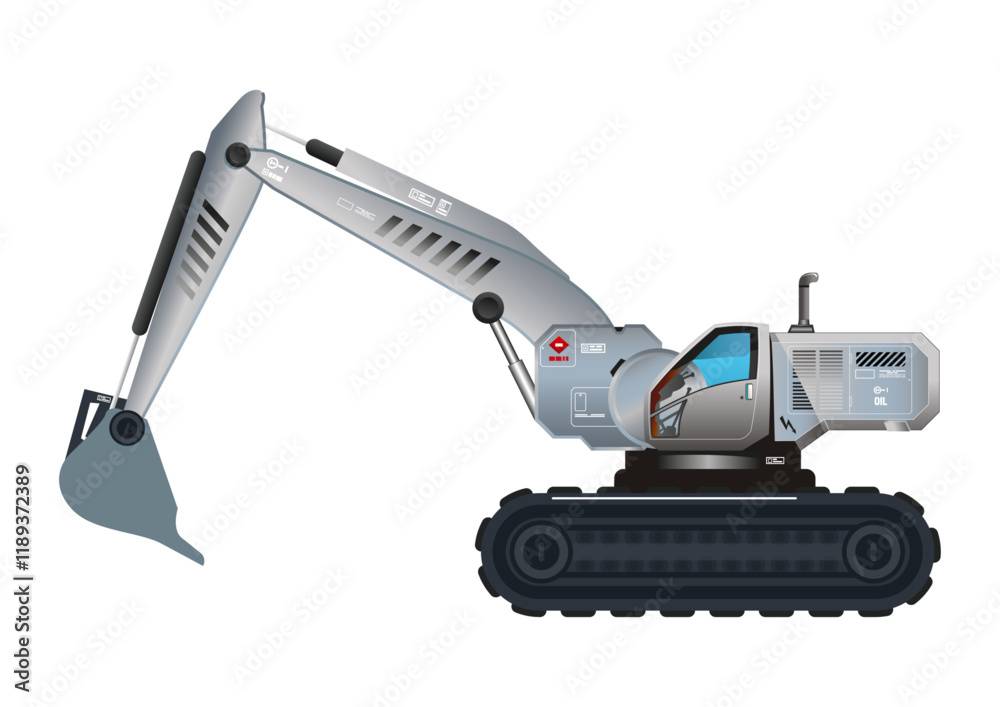 Excavator vehicle bucket heavy tools futuristic model 3D vector illustration Excavator vehicle bucket heavy tools futuristic model 3D vector illustration