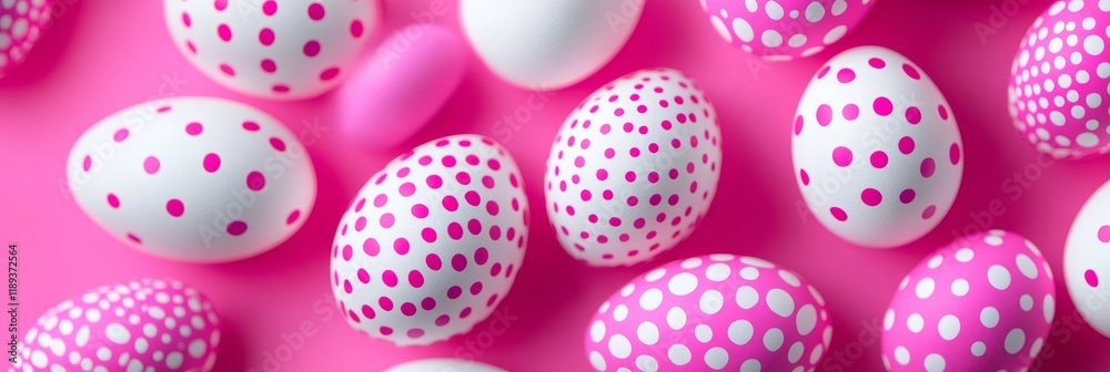 Pink and White Polka Dot Easter Eggs - Festive spring image, pastel colors, decorated eggs, holiday celebration, joy and happiness. Pink and White Polka Dot Easter Eggs - Festive spring image, pastel colors, decorated eggs, holiday celebration, joy and happiness.
