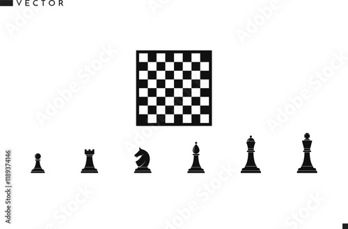 Chess piece silhouette. Board game vector. Chess piece icon set 