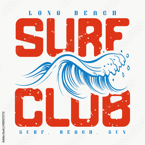 surf club the perfect wave, California, Surfing club graphic print design for t shirt, sticker, poster and others. Surf board with wave vector artwork design. surf poster vector graphic illustration