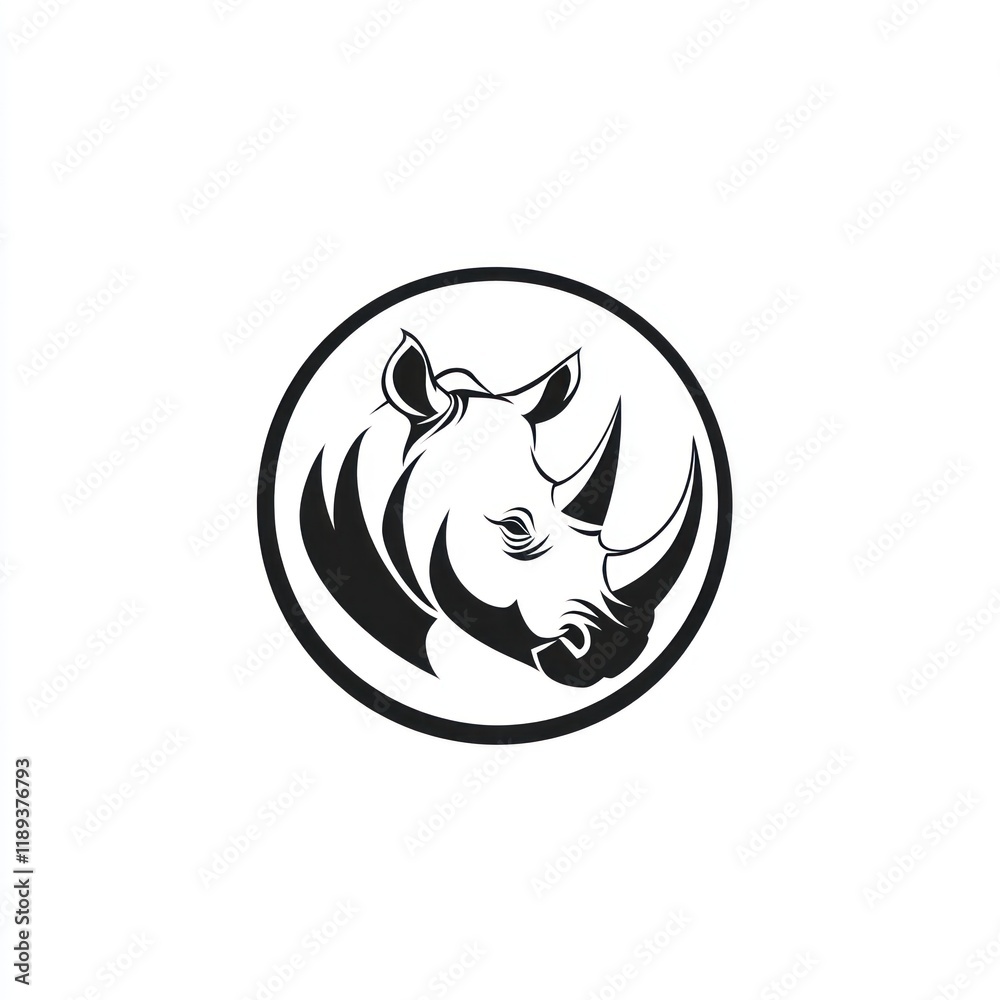 Fototapeta premium Rhino head logo, circle, white background, design, graphic