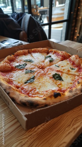 Delicious pepperoni pizza served in a warm, cozy setting with soft lighting a...