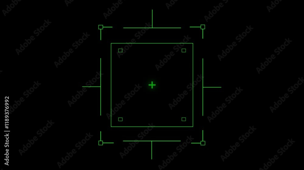 Loop in of formation of square radar display with target in sight in center on a dark background Target searching scope and scanning element theme. Animated radar infographics. 4K.
