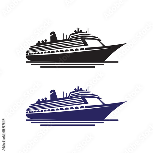 Sea ship silhouettes with white background with color versions, Cruise Ship Vector Silhouette Design