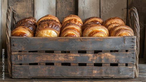 Freshly baked croissants beside a charming floral arrangement and dark chocol...
