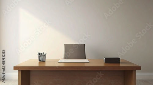 Modern Office Workspace with Empty Desk and Minimalist Design