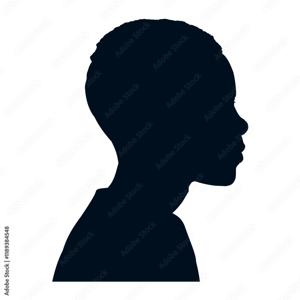 Silhouette of a black boy's face, side view, isolated - vector illustration Silhouette of a black boy's face, side view, isolated - vector illustration