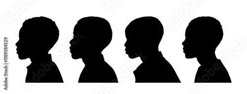 Set of silhouette of a black boy's face, side view, isolated - vector illustration