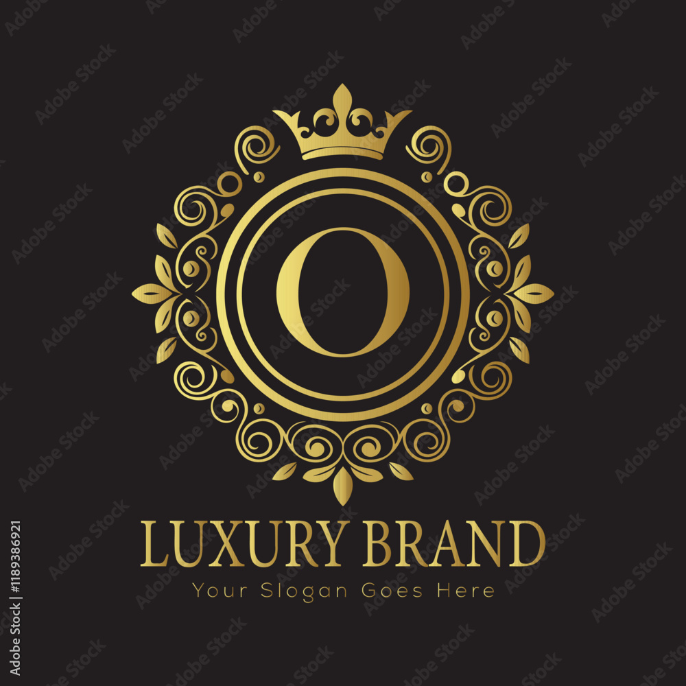 Fototapeta premium Letter Luxury brand logo design with a royal gold crown emblem and elegant typography 