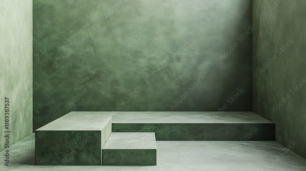 Green Concrete Steps Corner Product Display Background Green Concrete Steps Corner Product Display Background