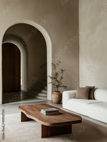 Elegant interior design featuring minimalist furniture and natural elements