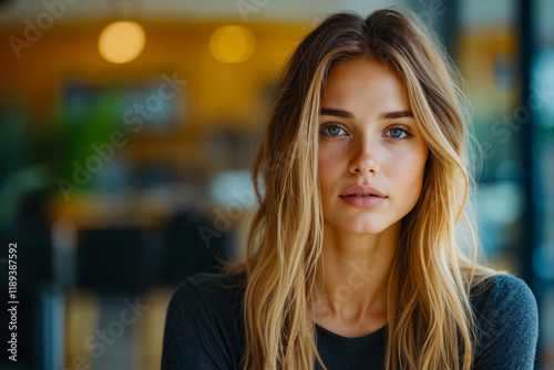 Wallpaper Mural A woman with long blonde hair and blue eyes looking at the camera Torontodigital.ca