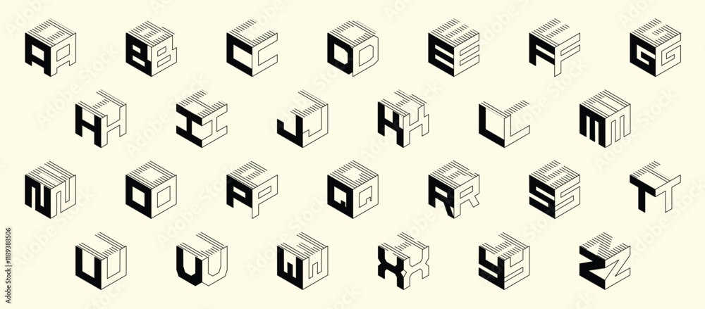 orto_02Isometric wireframe alphabet. Cube font. Isometric 3d font, three-dimensional alphabet letters, vector illustration.