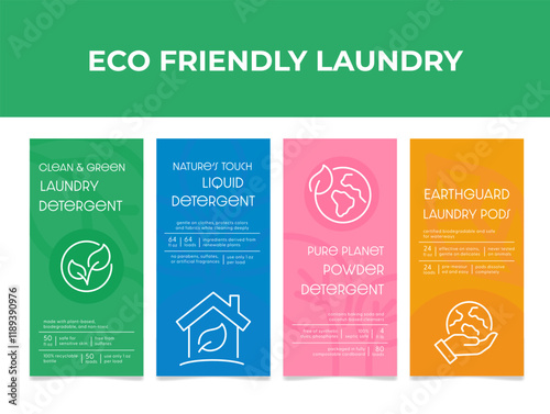 Labels that highlight eco-friendly laundry solutions using natural detergents for sustainable cleaning