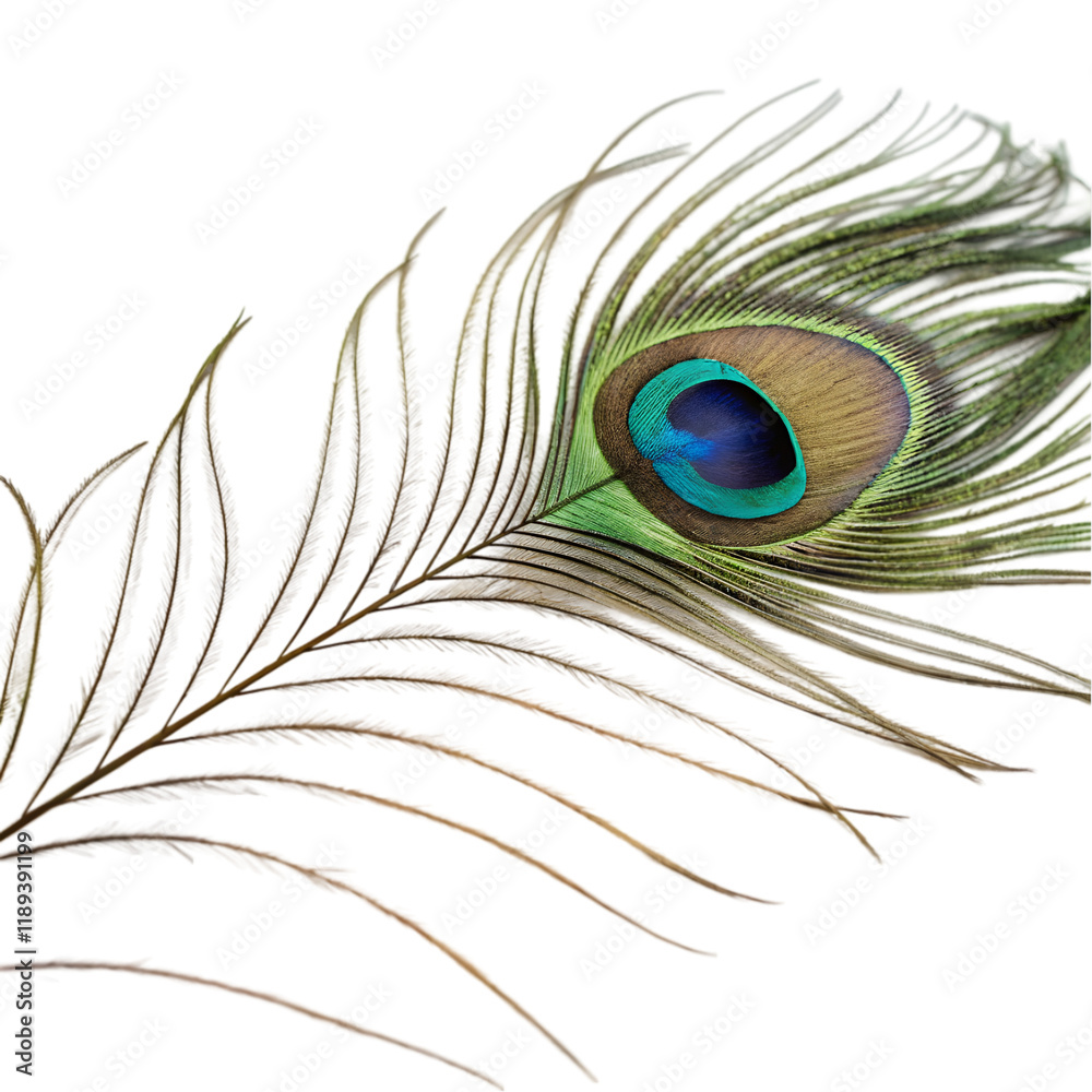 Fototapeta premium single peacock feather closeup on transparent background