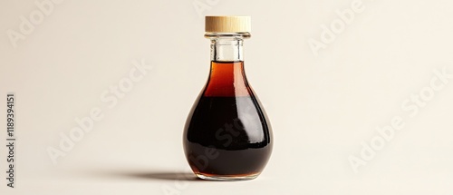 a glass bottle filled with a dark liquid