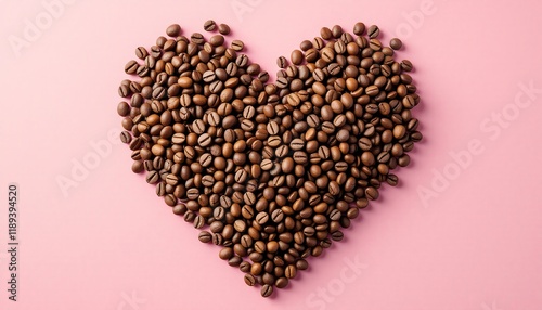 Heart Shape Coffee Beans on Pink Background - Romantic Coffee Concept