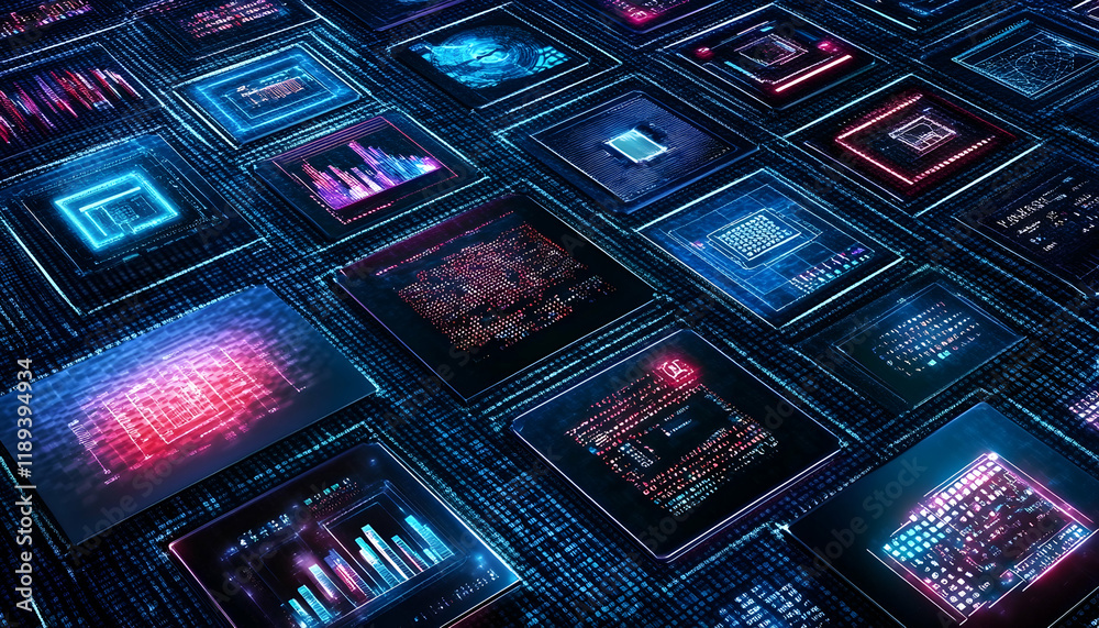 Digital data streams flow across screens, showcasing complex information and processing power; ideal for tech, innovation, or data visualization Digital data streams flow across screens, showcasing complex information and processing power; ideal for tech, innovation, or data visualization