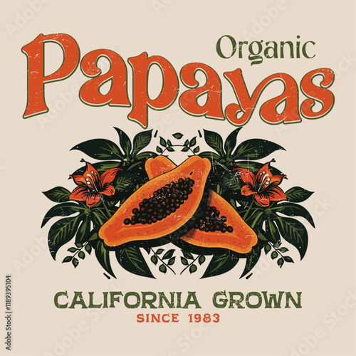 Papaya hand-drawn vector graphics, papaya graphic, vintage hand drawn fruit print design, fruit print artwork, summer t-shirt design, flowers, women's t-shirts, tops, sweatshirt fruit print design