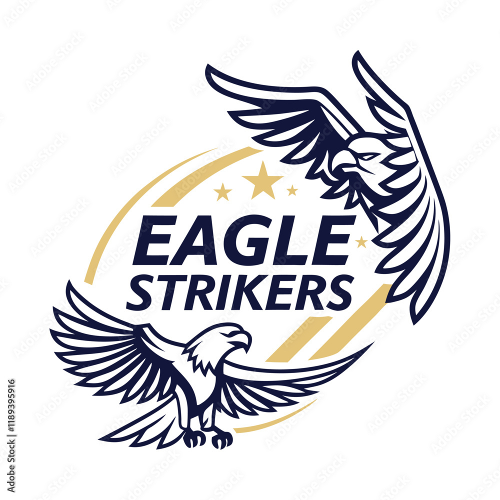 Obraz premium Eagle Strikers logo vector design features a sleek and bold emblem perfect for sports teams and business branding. A modern and dynamic graphic ideal for any professional purpose.