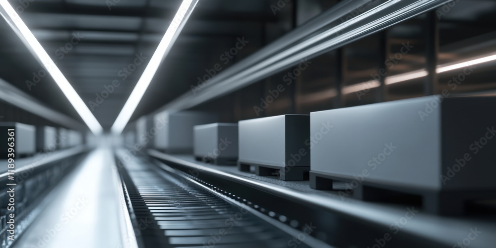 Fototapeta premium A detailed look at grey storage boxes organized neatly on sleek shelving. The image captures the minimalist design and efficient storage method in a contemporary environment.