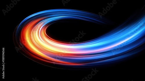 3D swirling light trails creating a frame around an empty center for text placement.