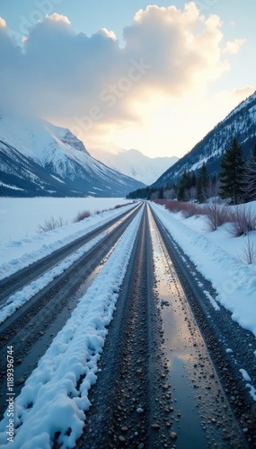 Wallpaper Mural Gravel road stretches across icy lake surface, road, frozen Torontodigital.ca