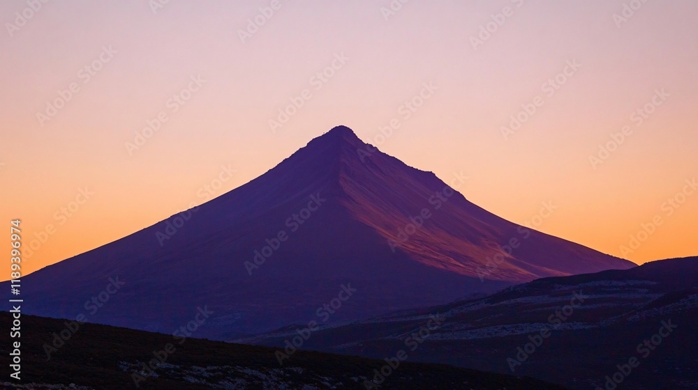 Majestic Mountain Silhouette at Sunset, Purple Hues Majestic Mountain Silhouette at Sunset, Purple Hues