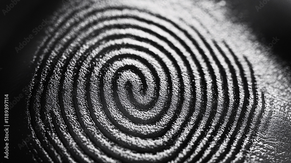 Obraz premium A macro shot of skin with an intricate spiral pattern creating a mesmerizing effect enhanced by monochrome lighting and deep shadows 