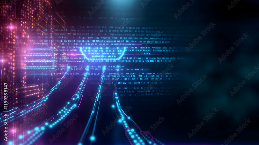 Digital shopping cart glowing in futuristic data stream; online commerce, digital marketing, e-commerce background Digital shopping cart glowing in futuristic data stream; online commerce, digital marketing, e-commerce background