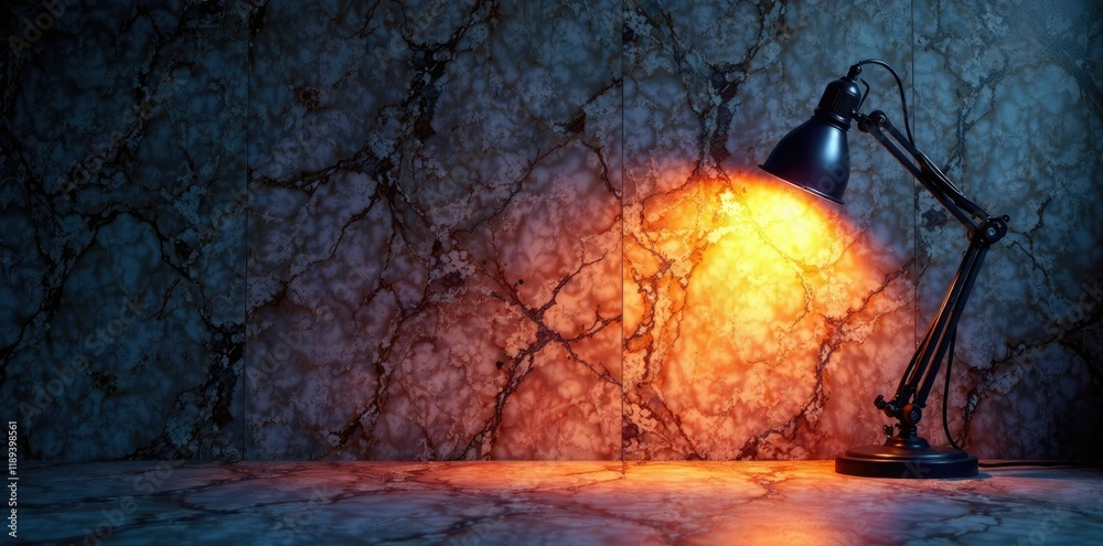 lamp casts eerie shadows on wall made of polished marbles, intense, mysterious lamp casts eerie shadows on wall made of polished marbles, intense, mysterious