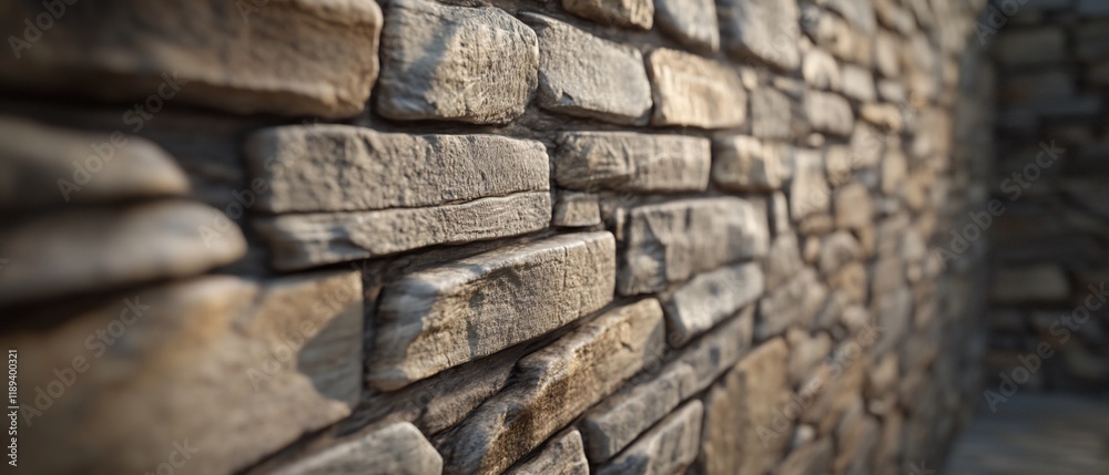 Stone wall texture, outdoor sunlight, background blur, building material Stone wall texture, outdoor sunlight, background blur, building material