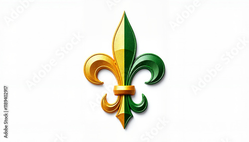 Mardi Gras fleur-de-lis emblem in vibrant green and gold for festive decorations