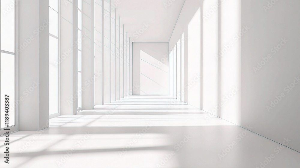 Sunlit Modern Corridor: An image of a long, bright hallway with tall windows, bathed in sunlight. Clean lines and minimalist architecture create a serene and sophisticated atmosphere. Sunlit Modern Corridor: An image of a long, bright hallway with tall windows, bathed in sunlight. Clean lines and minimalist architecture create a serene and sophisticated atmosphere.