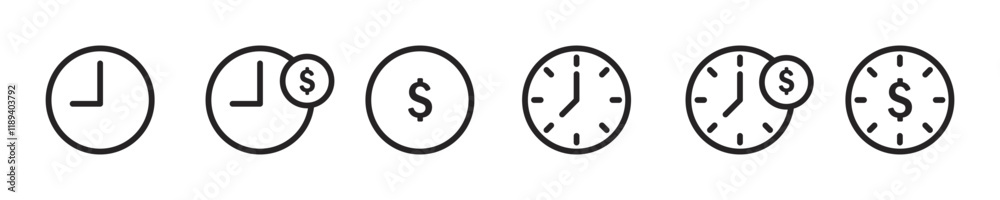 Set of time is money icon. Business and finance management icon .Time is money , business and finance. Vector illustration. EPS10. Set of time is money icon. Business and finance management icon .Time is money , business and finance. Vector illustration. EPS10.