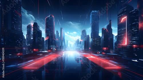 Futuristic city highway, neon lights, night, cityscape, game background