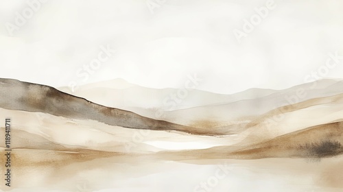 Serene Watercolor Landscape: Subtle Browns and Earthy Hues