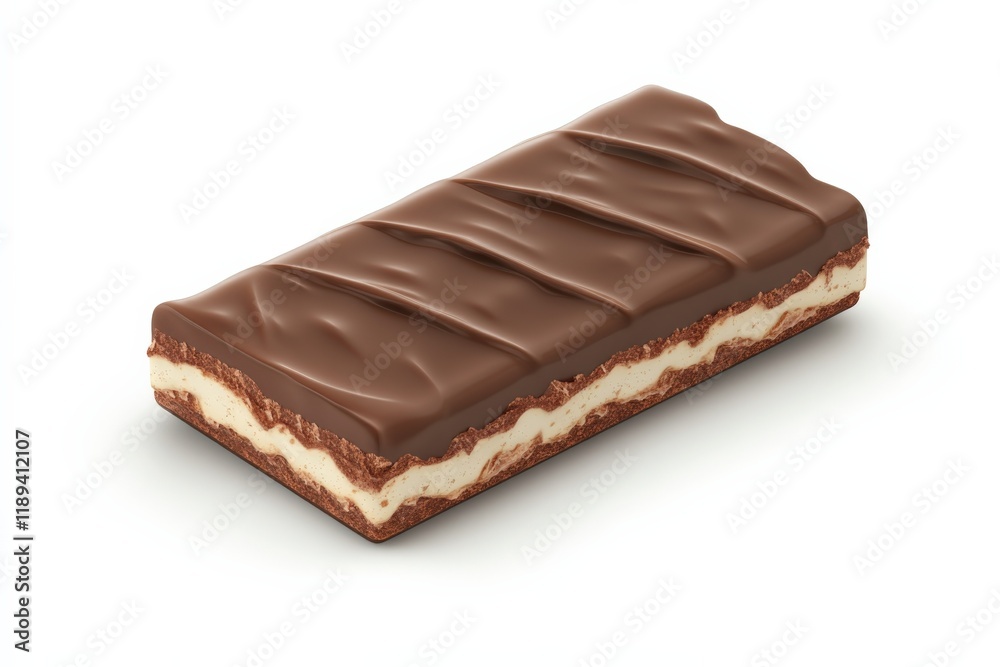 chocolate bar with white cream filling on a white background chocolate bar with white cream filling on a white background