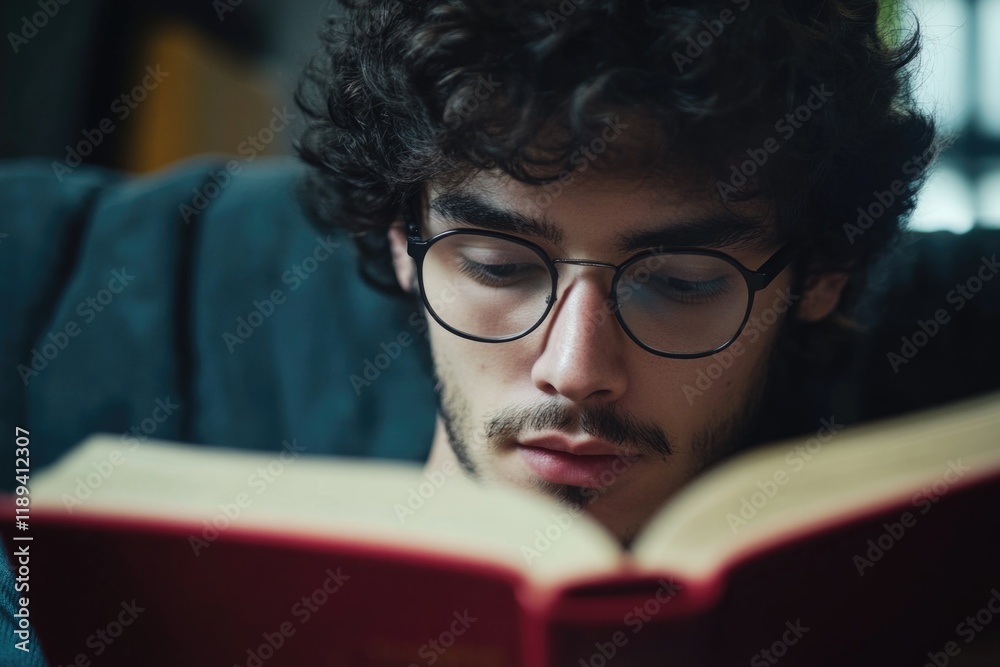 A person reading a book while wearing glasses, perfect for illustrations about learning and education